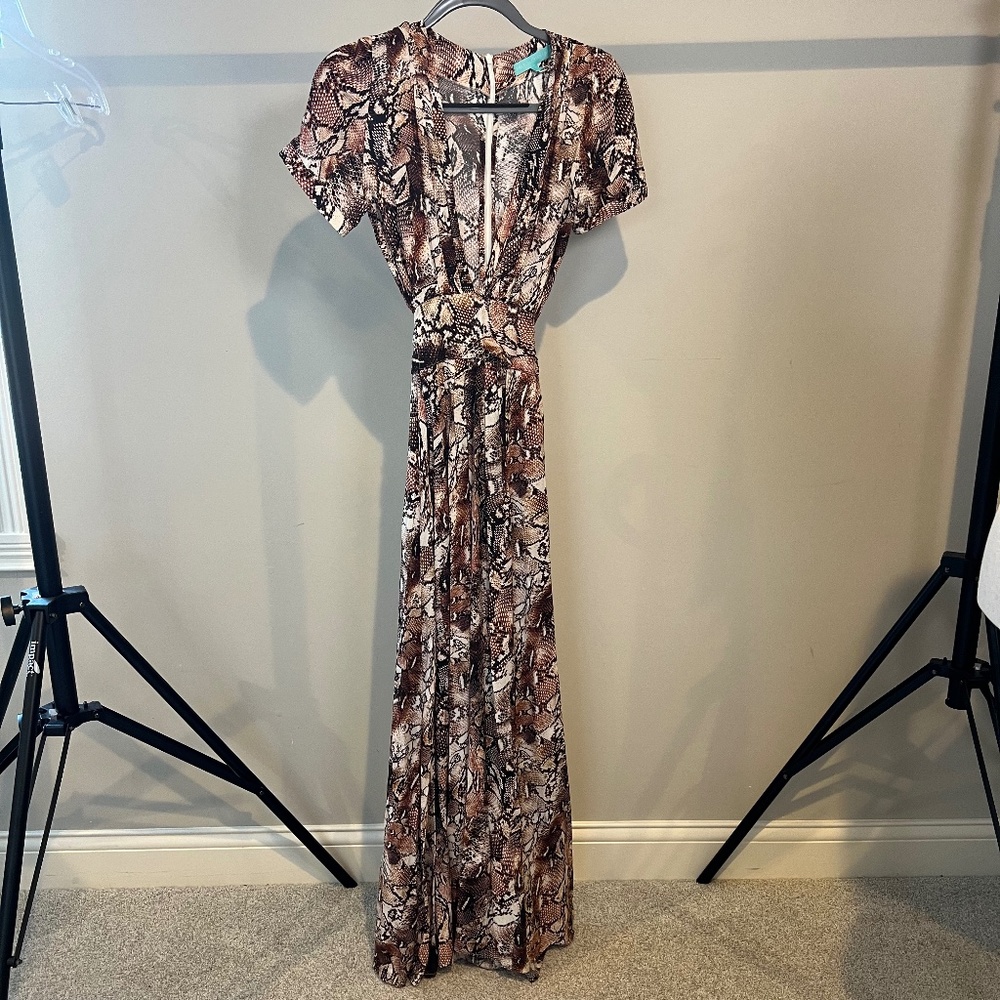 Melissa Odabash Lou dress XS maxi snake print belted - Picture 3 of 7